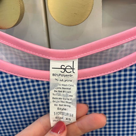 Set Athletics Blue Gingham Long Sleeve Dress with Pink Accents women’s XS - Picture 2 of 4